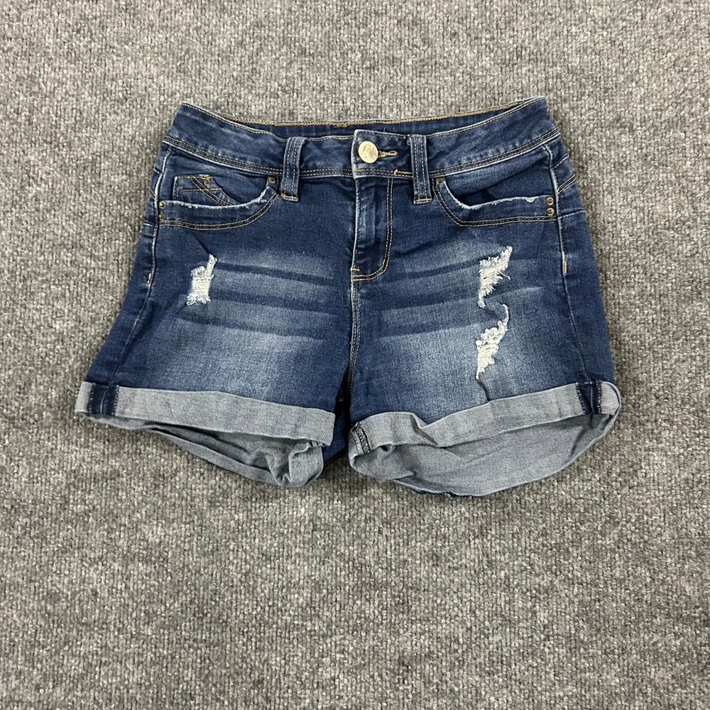 Fashion Nova Denim Shorts Womens Size 3 Dark Distressed Cuffed Casual Summer